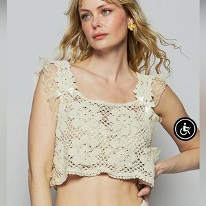 POL Cream Lace Crop Top